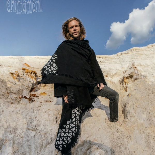 Mens Kimono Wrap Mantle ∆ Huge Wrap Cloak Poncho ∆ 100% Raw Cotton Cape Coat ∆ Black Kaftan Robe ∆ Kimono Cardigan ∆ Nomad Clothing