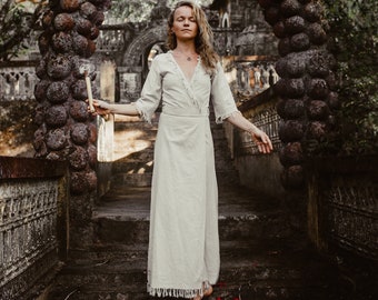 Long Wrap Boho Dress ∆ Organic Clothing ∆ Gypsy Wedding Bohemian Dress Women ∆ Maxi Kimono Dress ∆ Eco Friendly Natural Cotton Goddess Gown