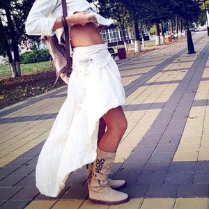 Raw Cotton Maxi Skirt Women White Boho Skirt Burner Bohemian Clothing Transformer Riding Skirt Gypsy Wedding Bohemian Skirt/ Off White zdjęcie 1