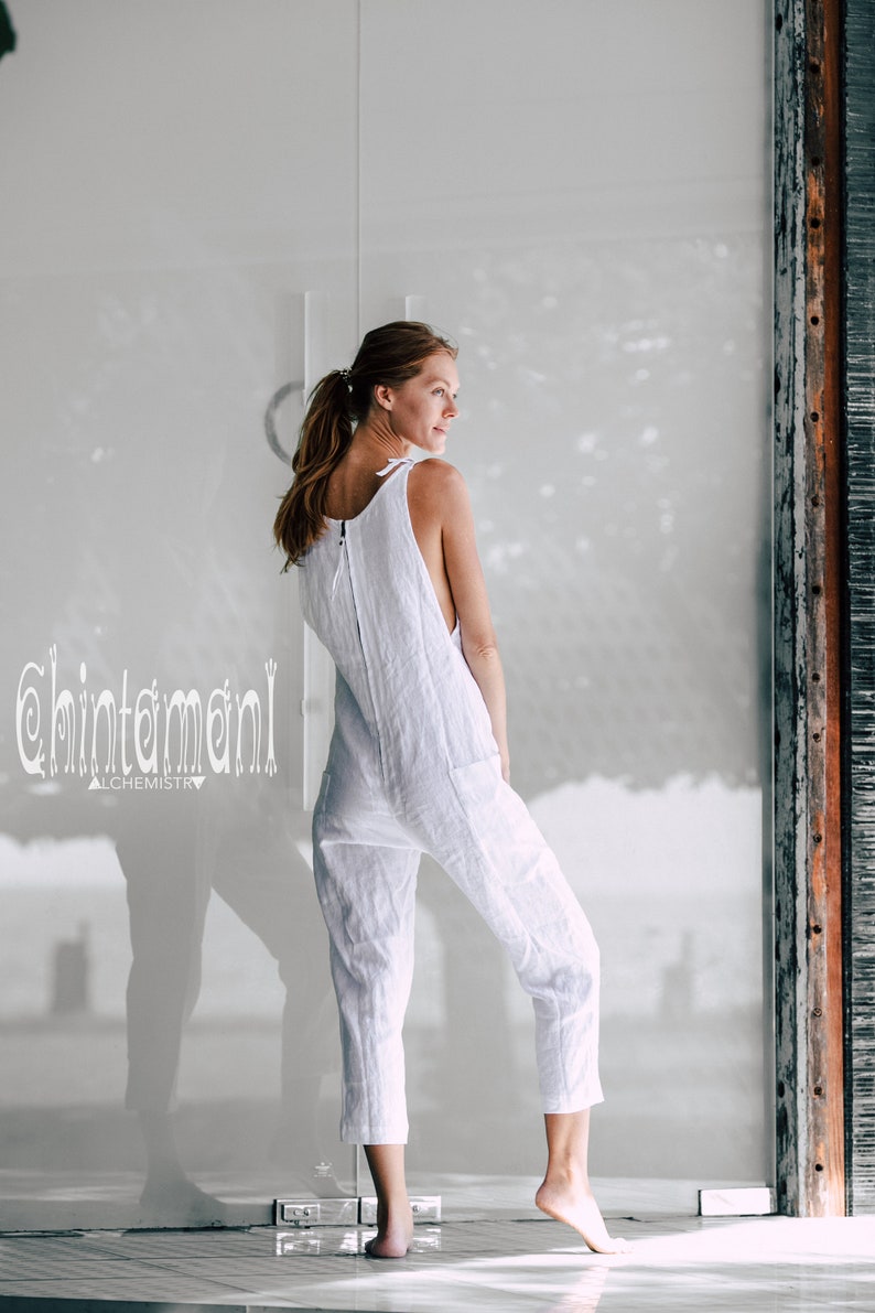 White Linen Jumpsuit Women Boho Clothing Earthy Natural Etsy