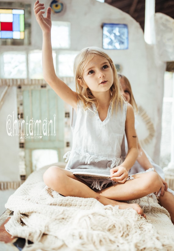 Girls Boho Dress Linen Bohemian Dress 