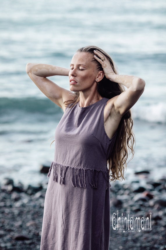 Purple Boho Dress Long Raw Cotton Tank 