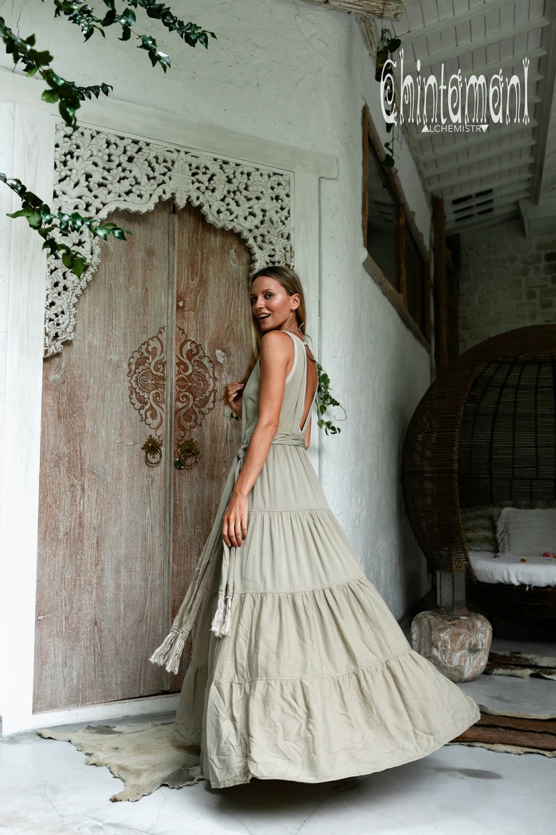 Sage Green Boho Dress Women Ball Gown Goddess Dress Cotton Etsy