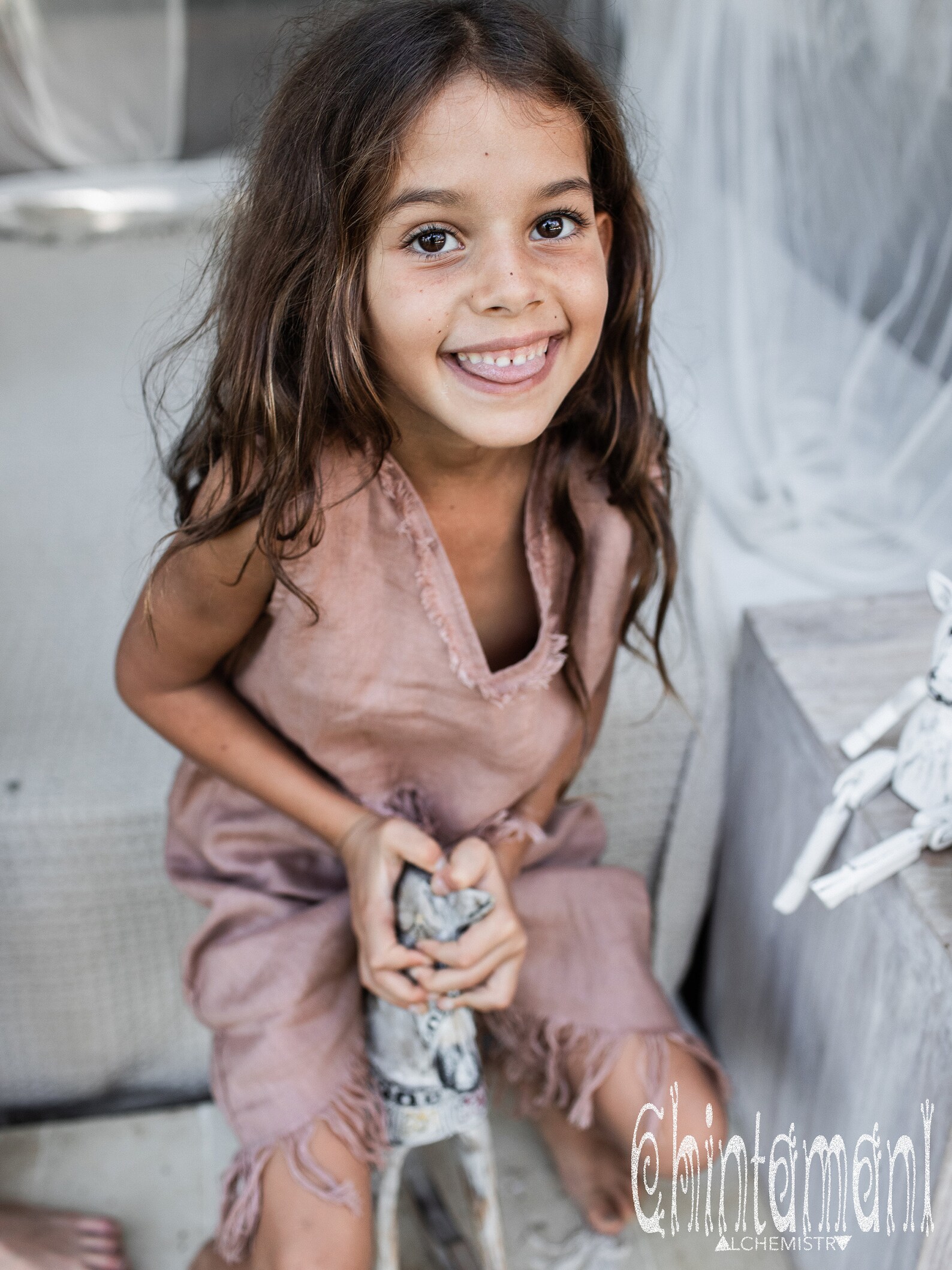 Pink Linen Dress for Girls Kids Linen Tunic Dress 3/4 Etsy