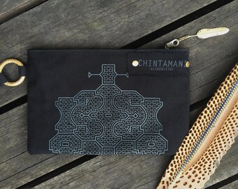 Black Cotton Canvas Zipper Pouch ∆ Shipibo Tribal Boho Wallet ∆ Cell Phone Purse ∆ Eco Veg Clutch ∆ Zip Wristlet Wallet ∆ Ibiza Accessory