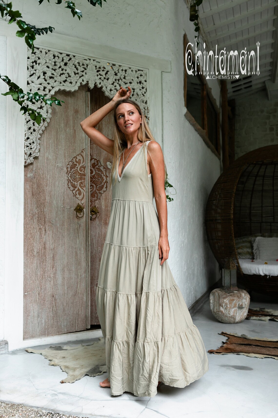 Sage Green Boho Dress Women Ball Gown Goddess Dress Bamboo | Etsy