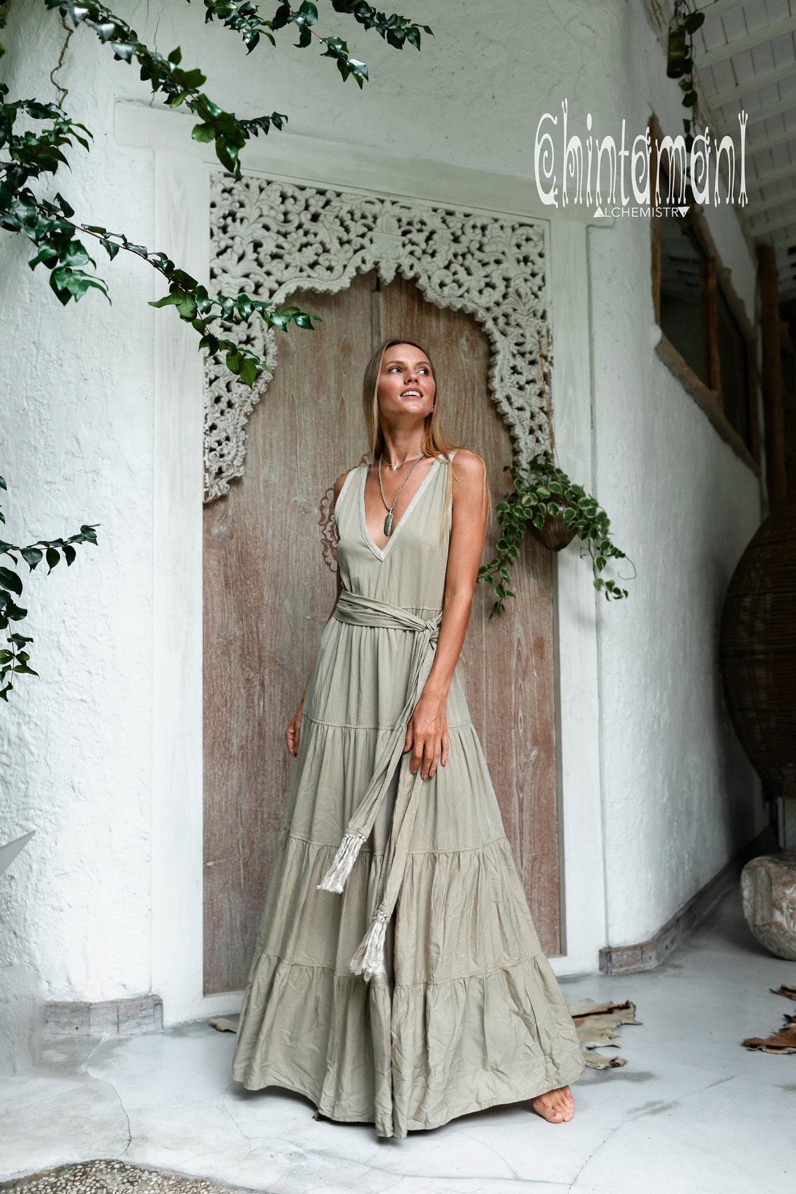 sage green ballgown