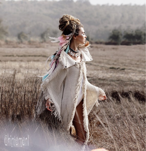 Festival Poncho Coat Women Boho Clothing Kimono Jacket Bohemian Cardigan  Robe Desert Man Festival Gown Oversized Wrap Cloak/ off White -  Finland