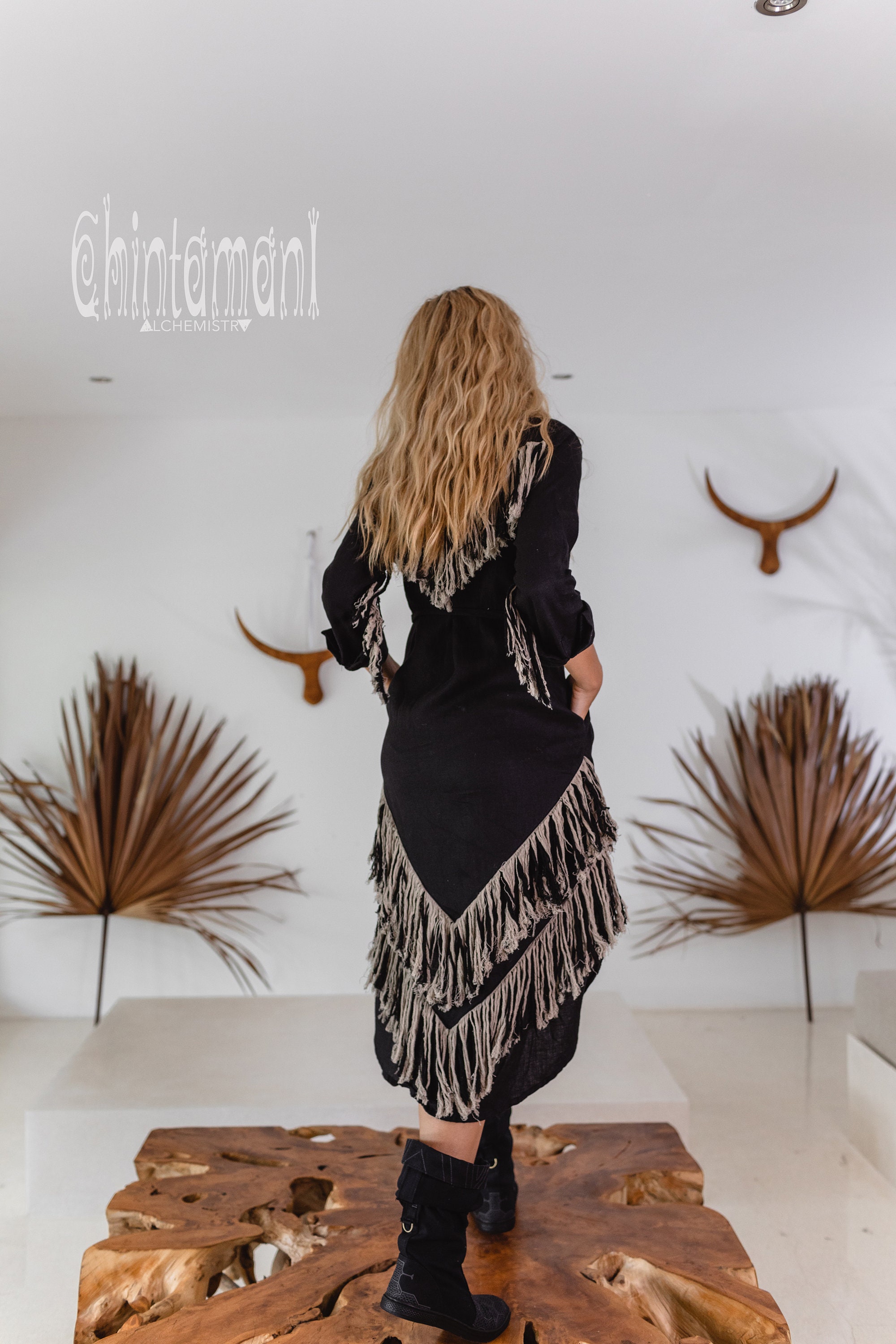Black Linen Shirt Dress Boho Clothing 