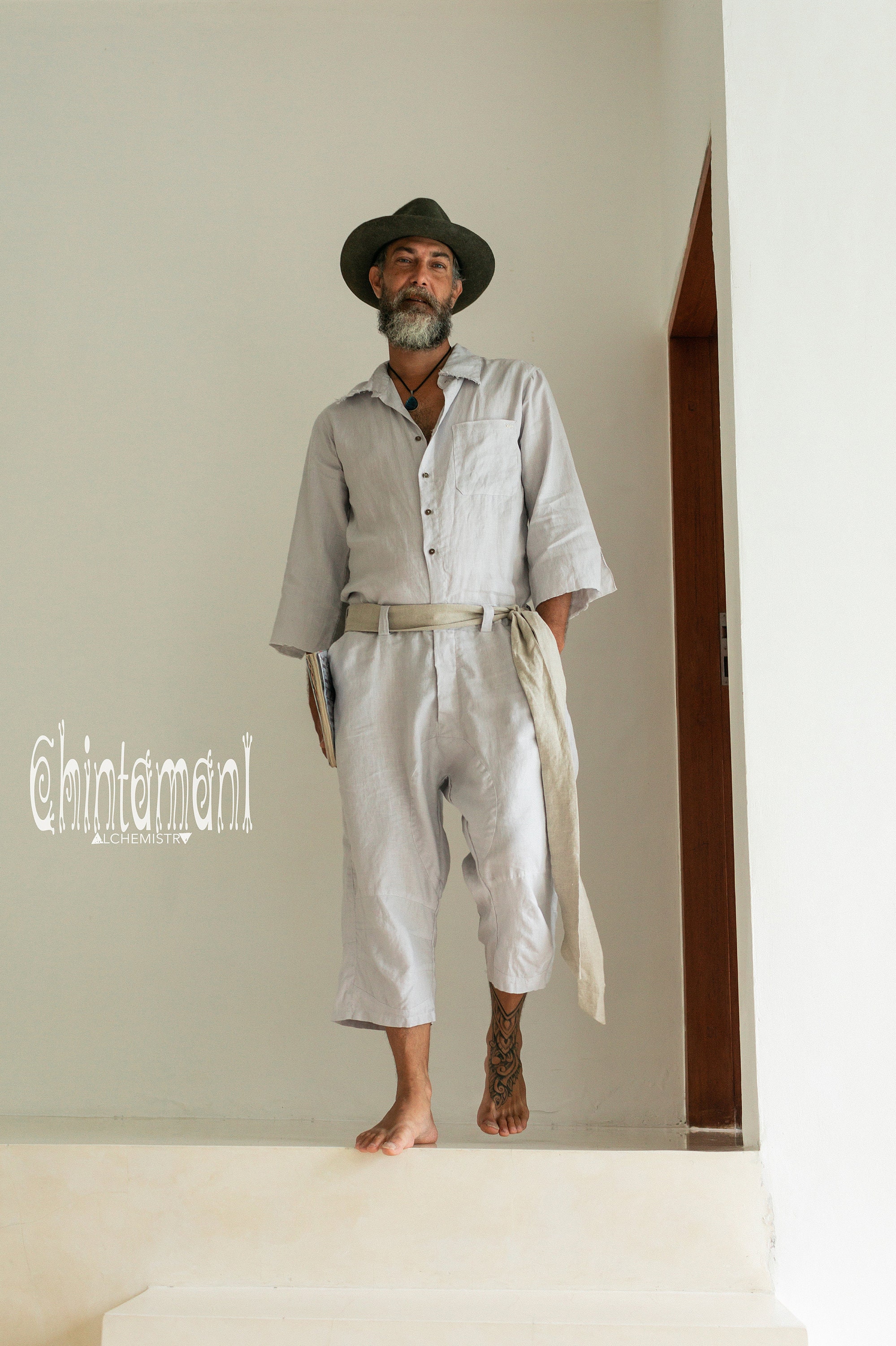 Mens Overalls Linen Jumpsuit 3/4 Men Cottagecore Clothing Etsy