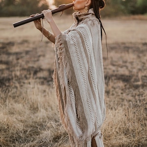 Poncho-Mantel mit Fransen Boho-Damenbekleidung, Kimono-Robe Wüstenmann-Festival-Outfit, Boho-Wickel-Strickjacke Oberteil für Zeremonienkleidung / Kaffeebraun Bild 10