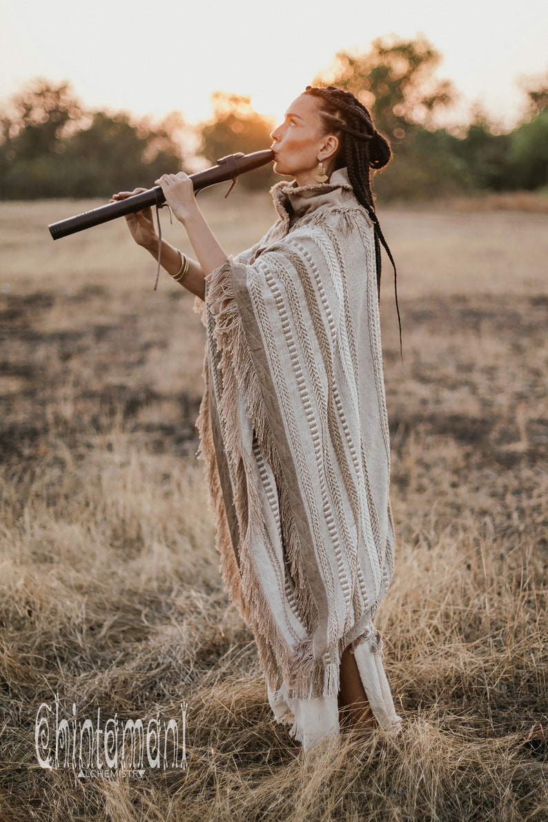 Poncho-Mantel mit Fransen Boho-Damenbekleidung, Kimono-Robe Wüstenmann-Festival-Outfit, Boho-Wickel-Strickjacke Oberteil für Zeremonienkleidung / Kaffeebraun Bild 10