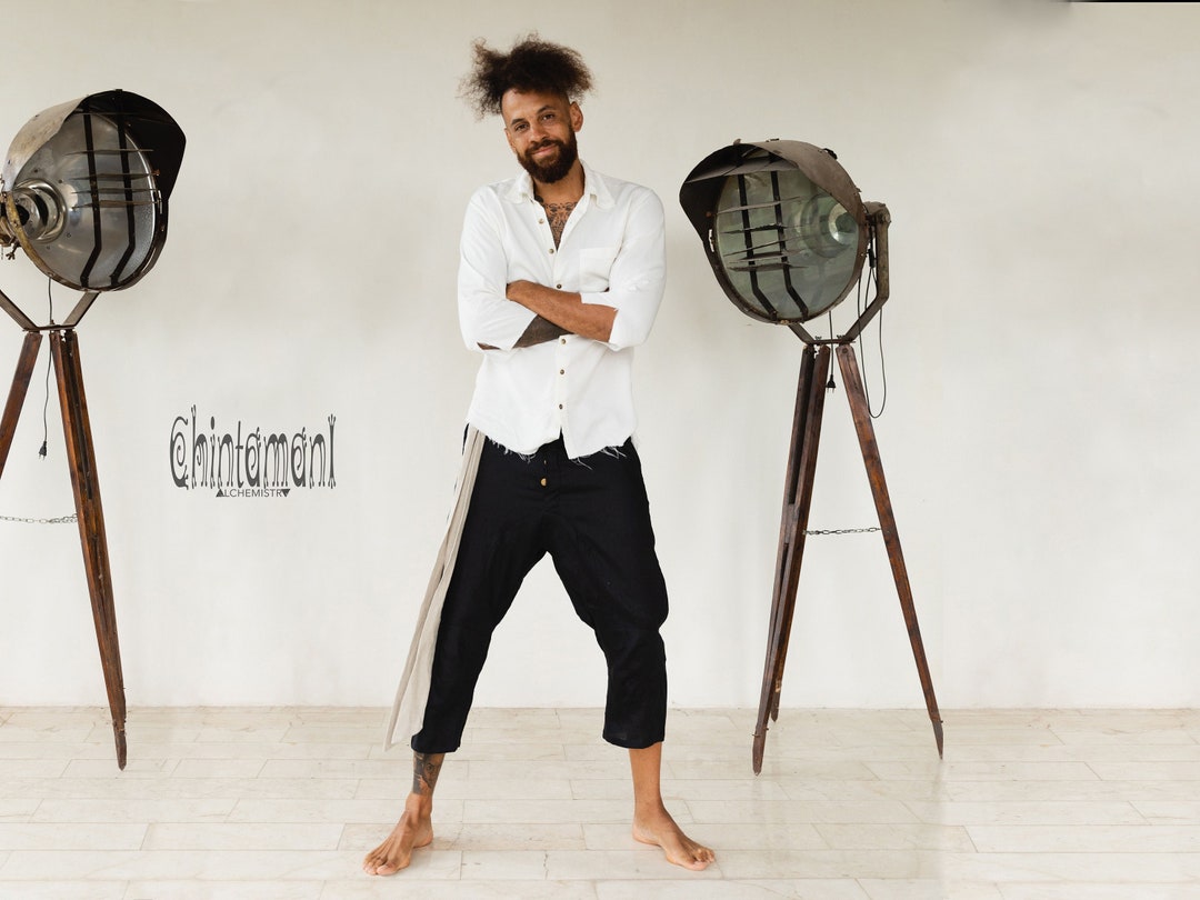 Black Linen Pants Men 3/4 Male Short Pants Organic Clothes Etsy