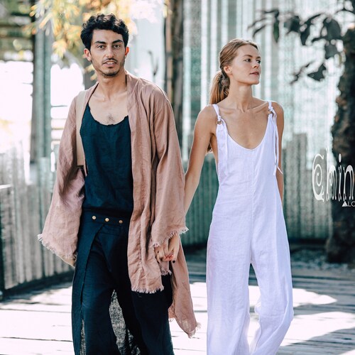 White Linen Jumpsuit ∆ Long Boho Jumpsuit ∆ Linen Clothes for shops Women ∆ Casual Jumpsuit ∆ Organic Overall ∆ Raw Linen Pants ∆ Womens Romper