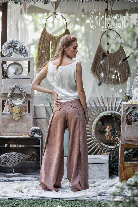 Linen Pants ATHENS / Loose Linen Pants / Pants Elastic Waist - Etsy