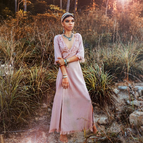 Long Bohemian Dress ∆ Boho Maxi Wrap Dress ∆ Goddess Organic