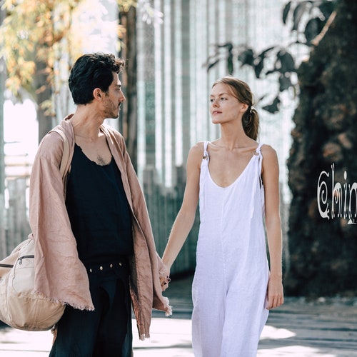 White Linen Jumpsuit ∆ Long Boho Jumpsuit ∆ Linen Clothes for shops Women ∆ Casual Jumpsuit ∆ Organic Overall ∆ Raw Linen Pants ∆ Womens Romper