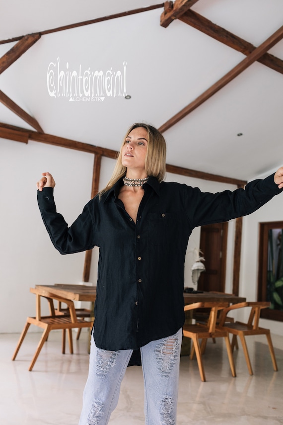 oversized women's linen button down shirt