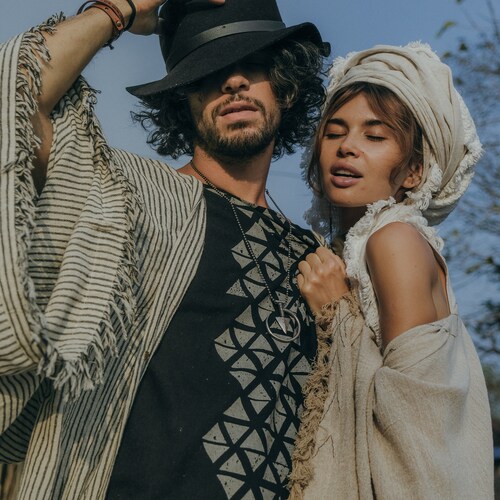 Men Kimono Robe ∆ Boho shops Clothing Wide Sleeve Bohemian Kimono Cardigan ∆ Unisex Raw Cotton Haori Kimono Jacket ∆ Gypsy Man Kaftan Wrap Top