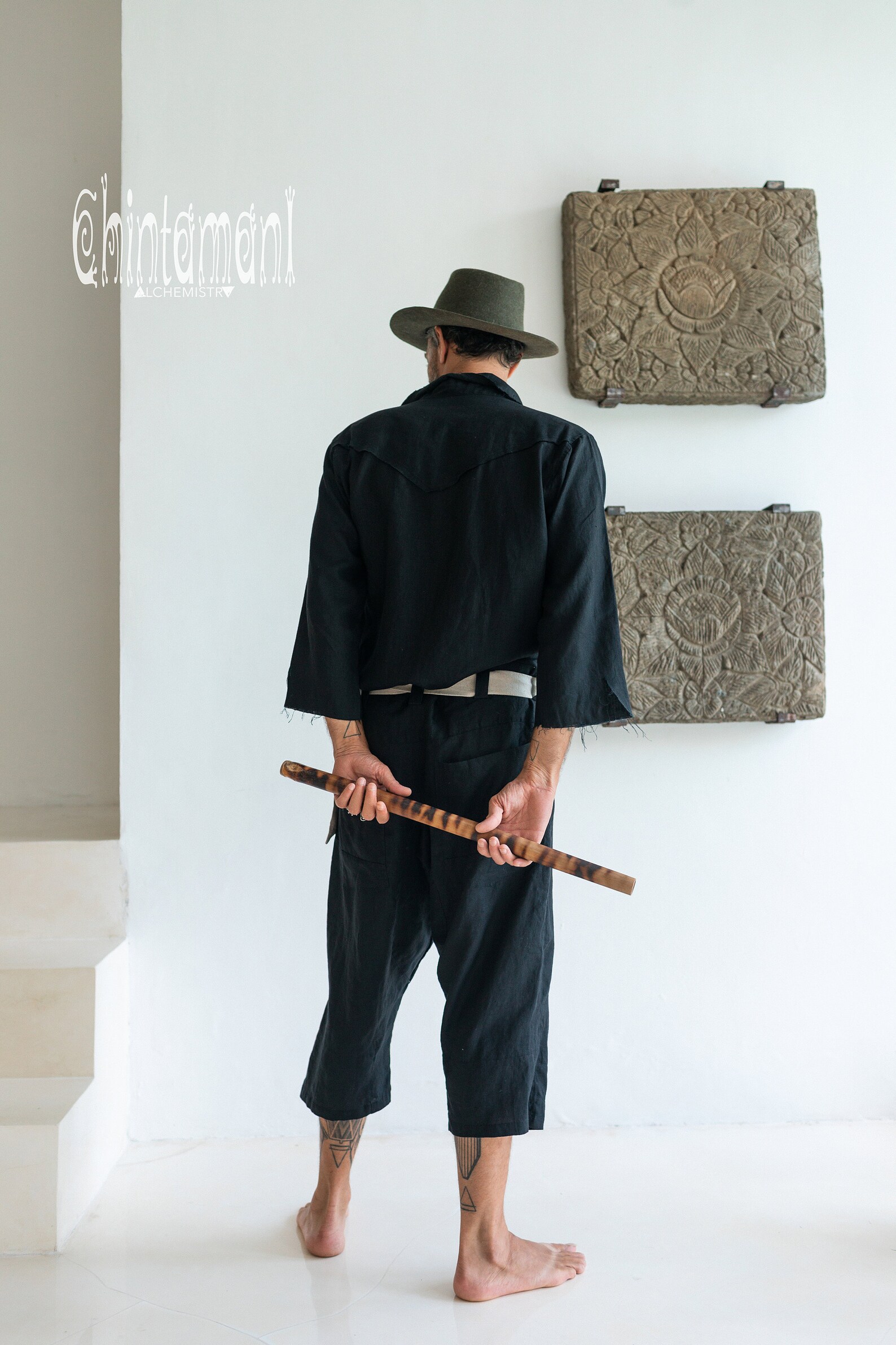 Black Linen Overalls Men Coveralls 3/4 Long Sleeve Linen Etsy