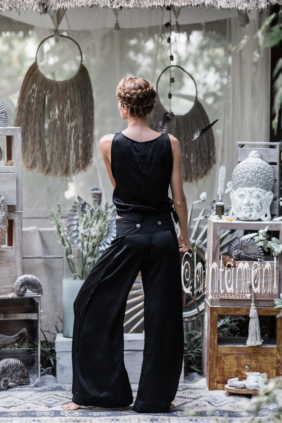 Black silk pants womens Clearance