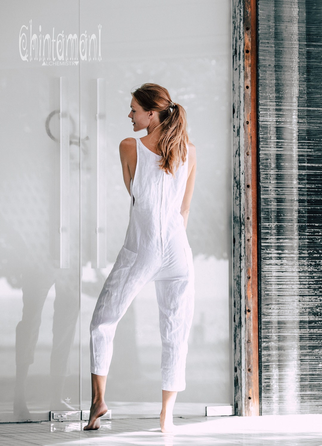 White Linen Jumpsuit Women Boho Clothing Fringe Organic Overalls Open Back  Zipper Jumpsuit Wide Linen Pants Romper Women Comfy Clothes -  Canada
