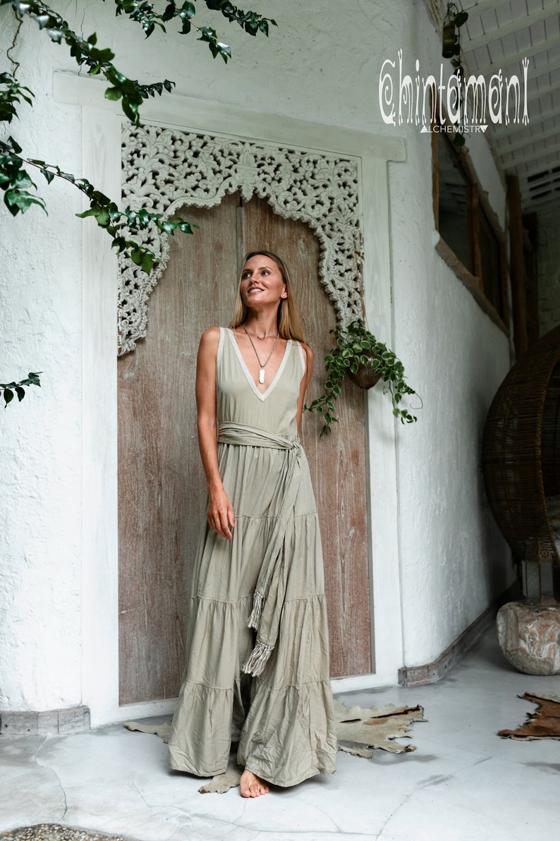 Sage Green Boho Dress Women Ball Gown Goddess Dress Bamboo | Etsy