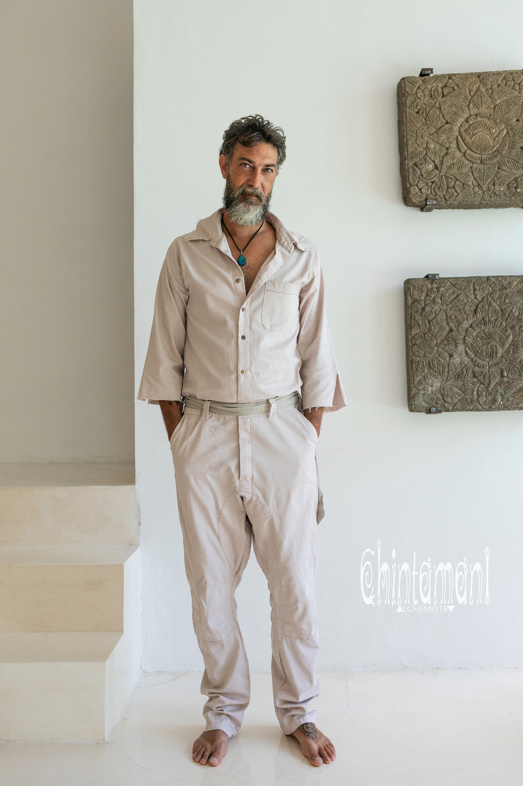 Long Cotton Overalls Men 3/4 Sleeve Jumpsuit Mens - Etsy