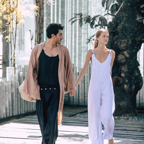 White Linen Jumpsuit ∆ Long Boho Jumpsuit ∆ Linen Clothes for shops Women ∆ Casual Jumpsuit ∆ Organic Overall ∆ Raw Linen Pants ∆ Womens Romper