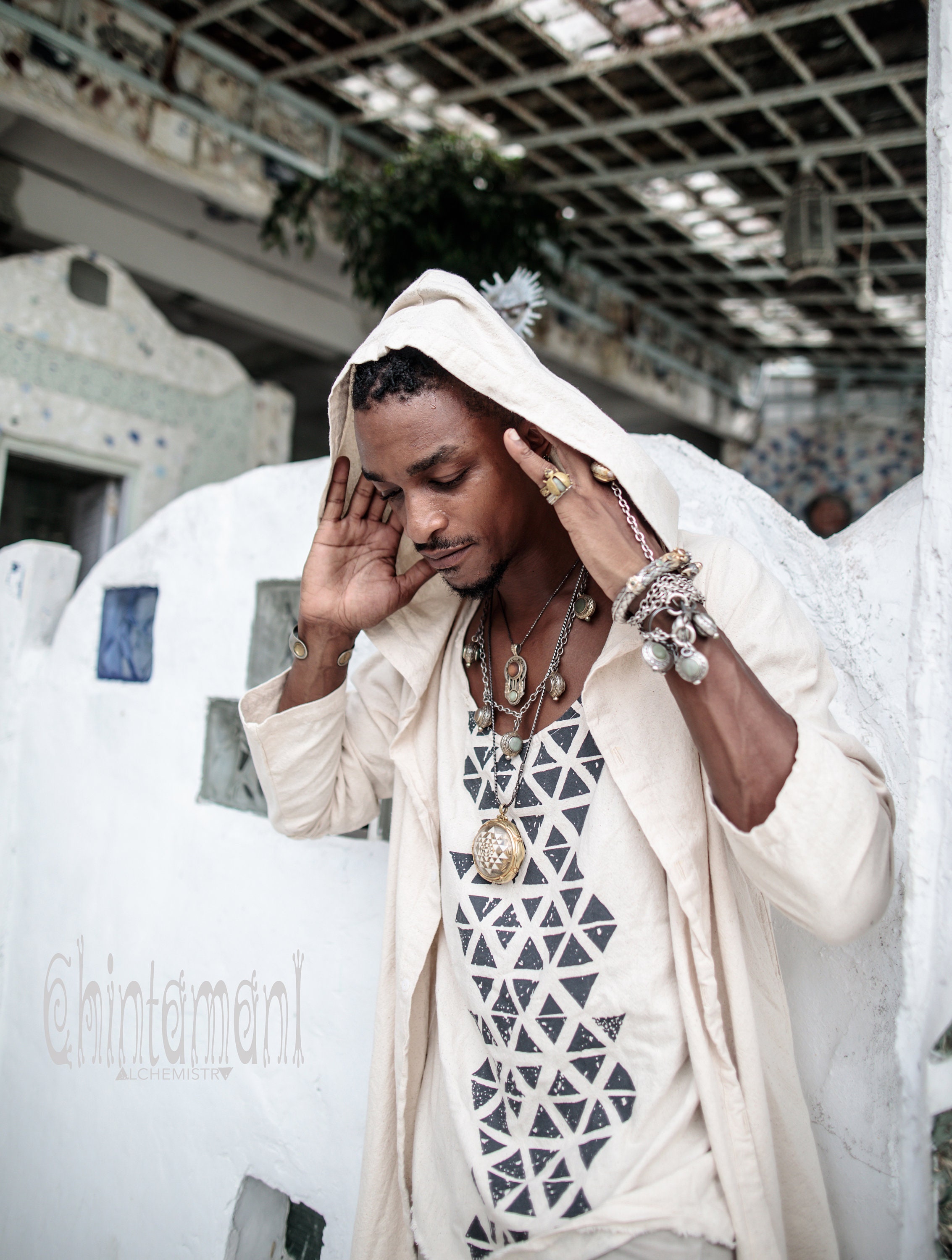 Long Hooded Cardigan ∆ Mens Boho Shirt ∆ Raw Cotton Long