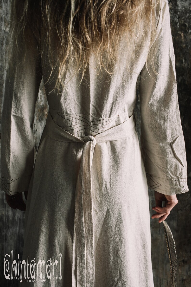 Long Kimono Wrap Dress \u2206 Fringe Sleeves Maxi Dress \u2206 Goddess Raw Dress \u2206 Organic Clothing \u2206 Raw Cotton Wedding Dress Modest Off White