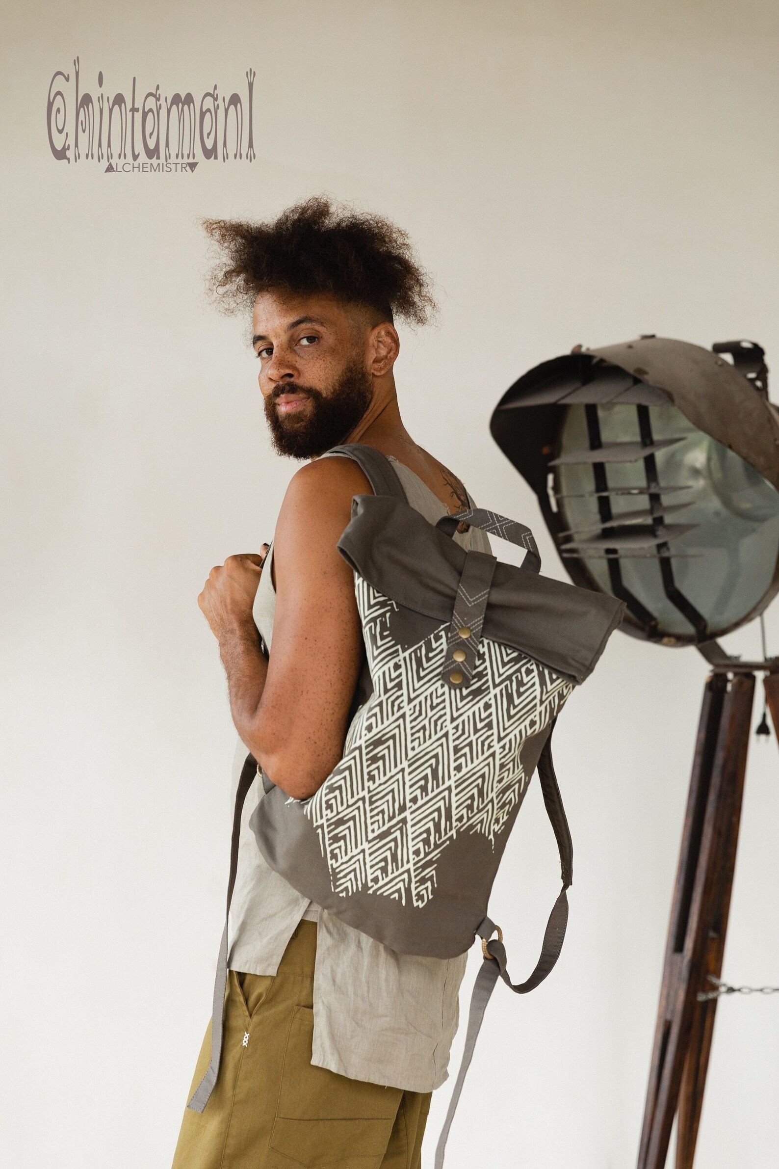 Roll Top Canvas Backpack Men Large Boho Backpack Women Etsy