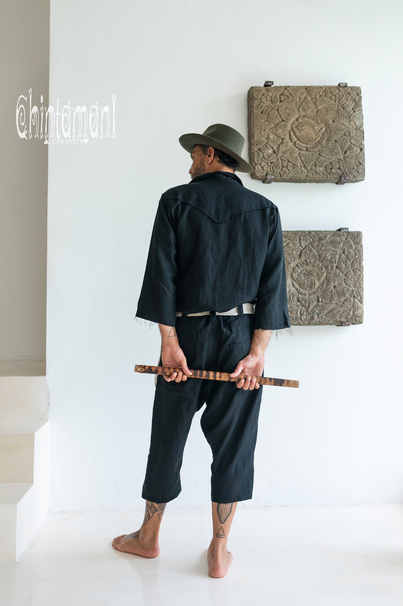 Black Linen Overalls Men Coveralls 3/4 Long Sleeve Linen Etsy