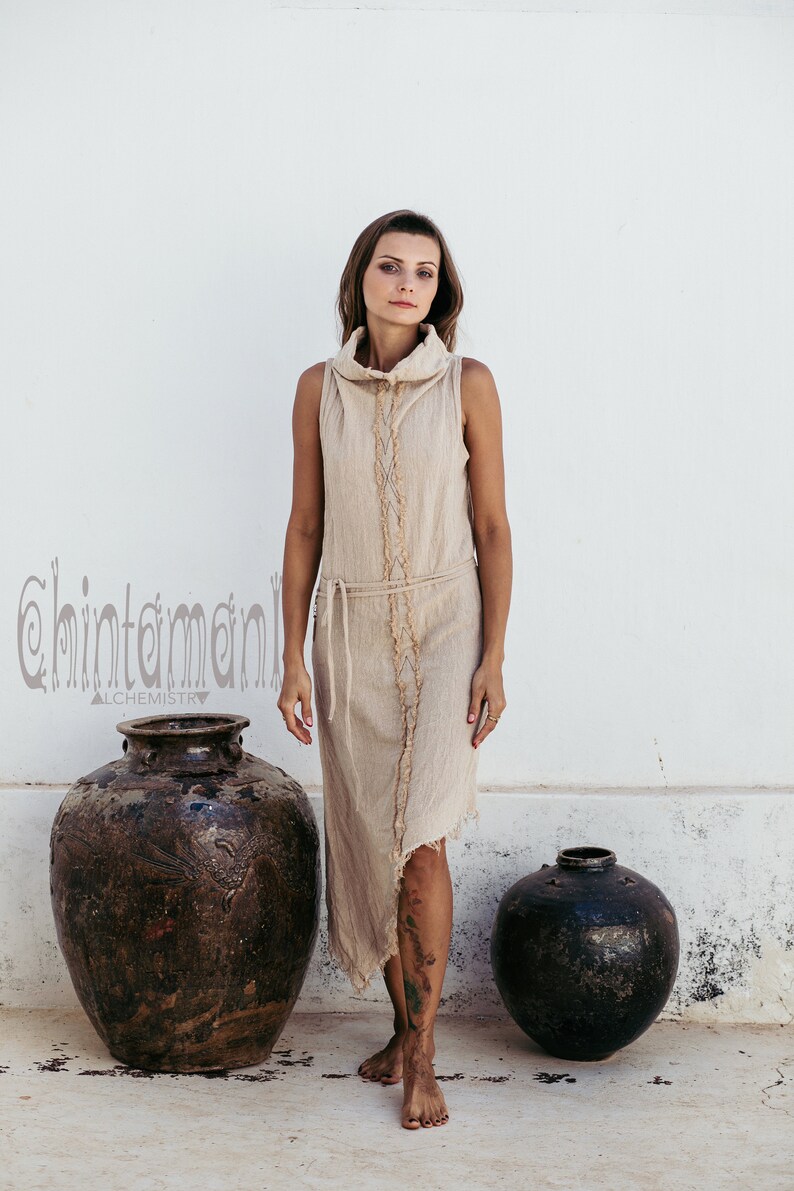 Asymmetrical Organic Dress Beige Bohemian Dress Etsy
