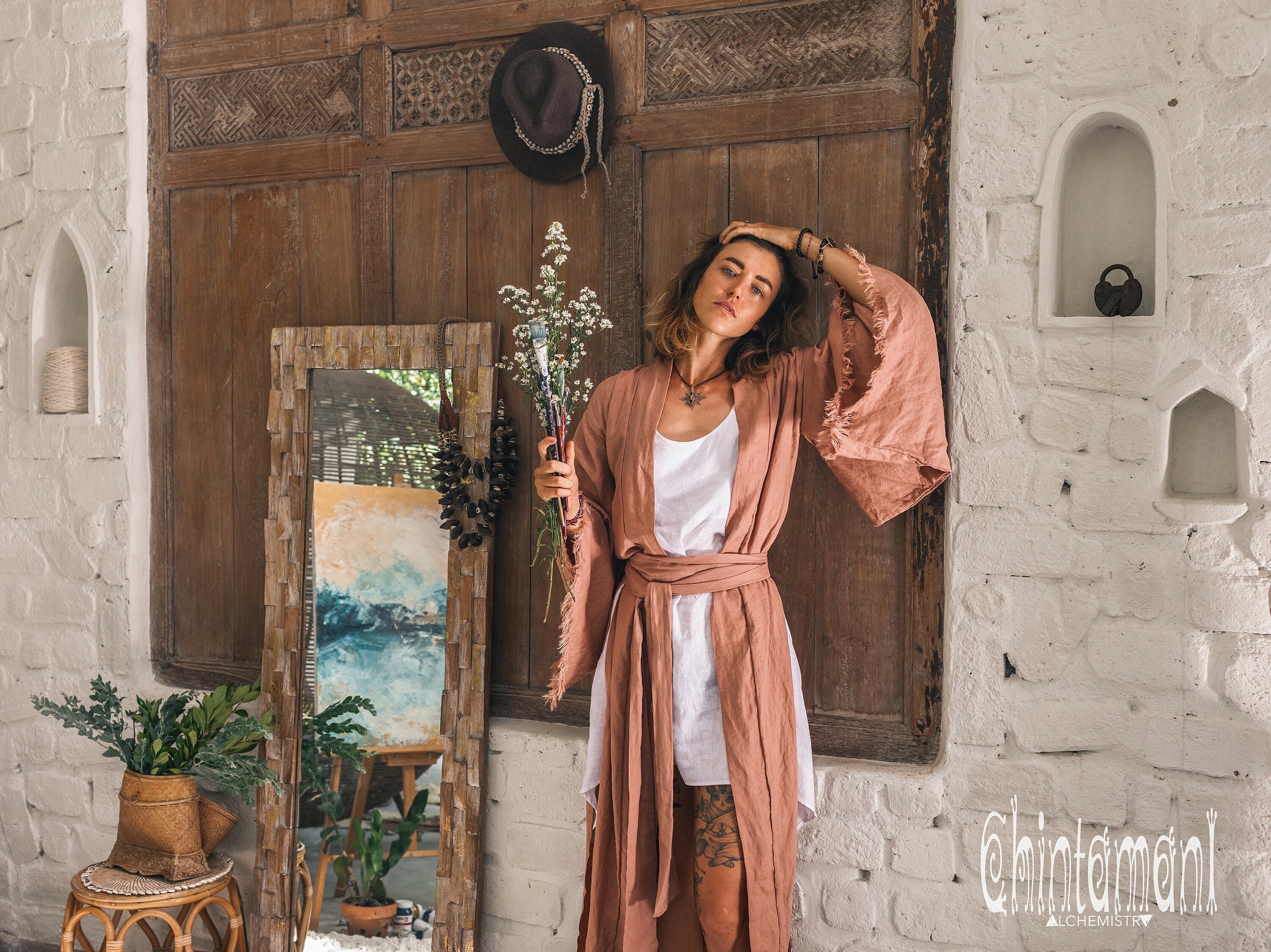 Pink linen cardigan deals