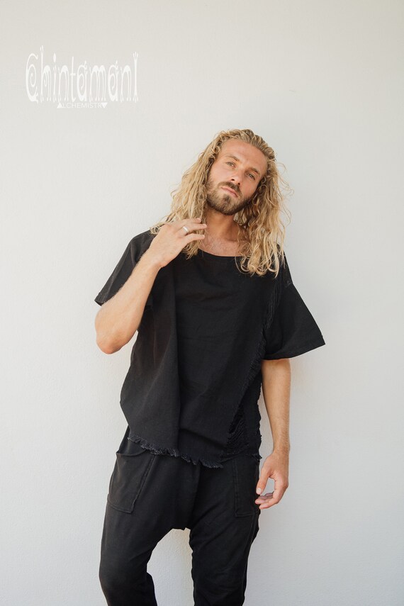 Mens Black Tshirt ∆ Organic Cotton Clothing ∆ Festival