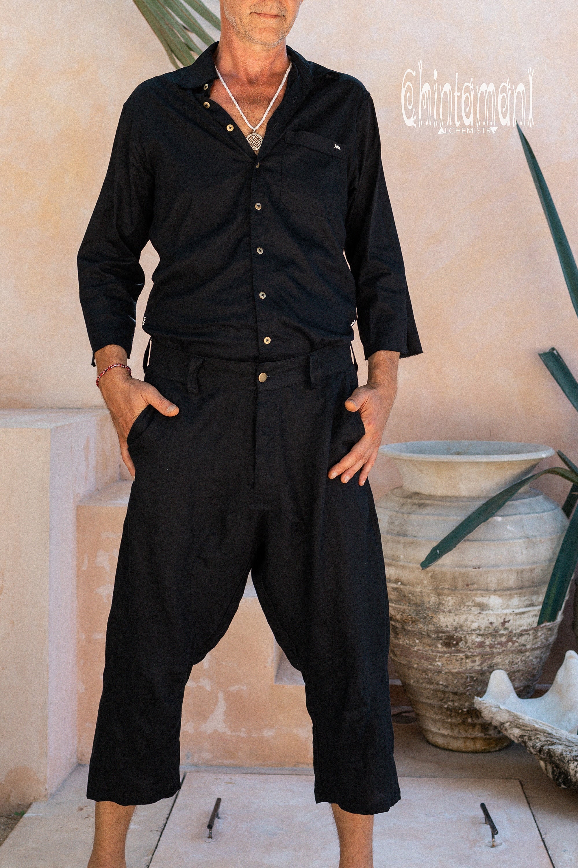 Black Linen Pants Men 3/4 Male Short Pants Organic Clothes | Etsy