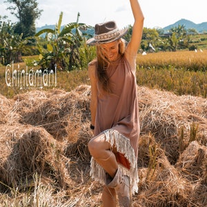 Women's Raffia Fringe Midi Dress | Boho-Inspired Summer Wear