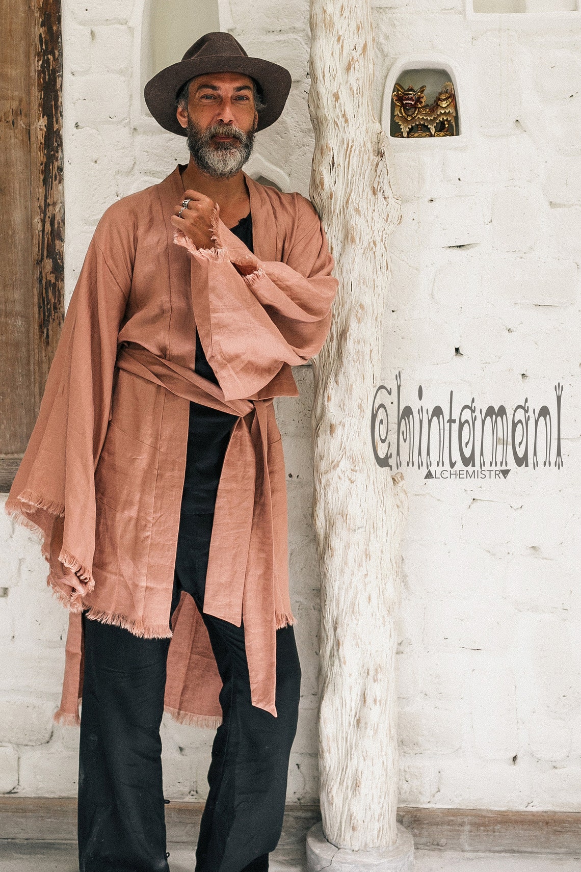 Mens Linen Kimono Cardigan Japanese Kimono Robe Boho Linen Etsy