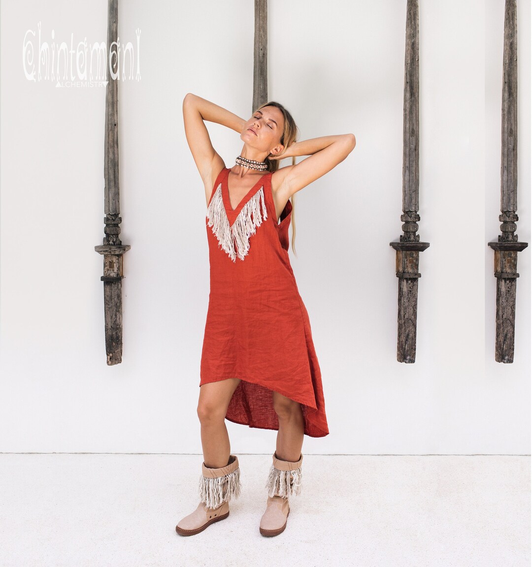 Women's Raffia Fringe Midi Dress | Boho-Inspired Summer Wear main image 1