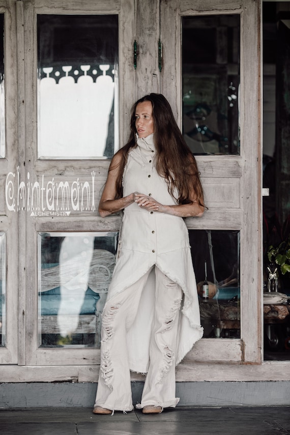 - Dragon Boho Hood Hooded Women Vest 100% Cotton Off Long Tribal Big Summer Etsy Jacket Clothing Goa Sleeveless Duster White Coat Belt