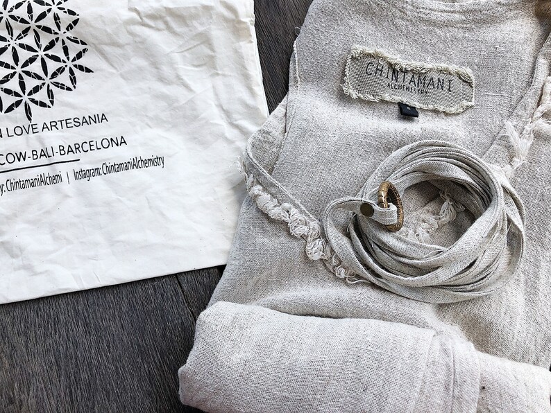 Fringe Linen Dress \u2206 Tribal Boho Dresses for Women \u2206 Bohemian Linen Tunic w Belt \u2206 Ibiza Goa Nomad Bali Raw Dress by Chintamani Light Grey