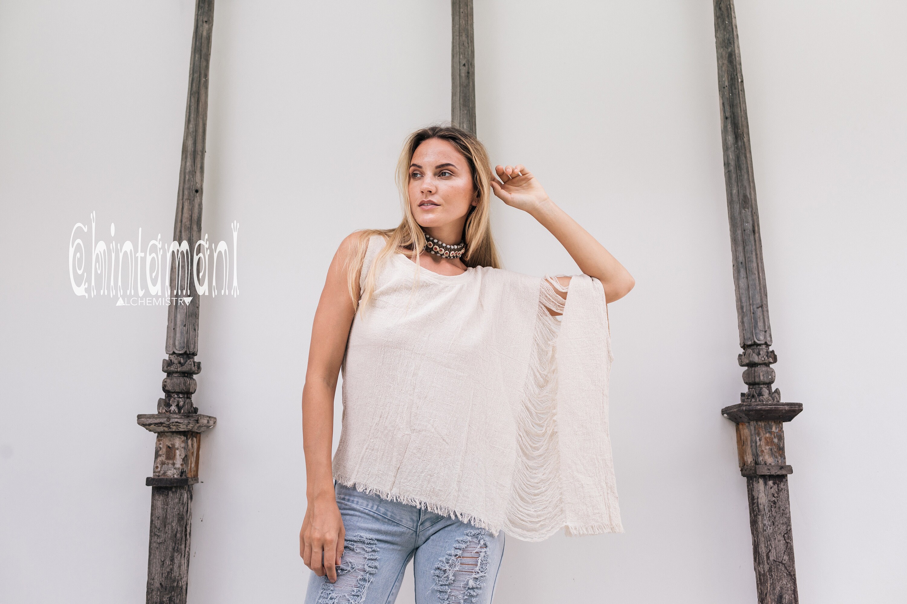 Asymmetric Boho Printed Shrug - Misty Rose