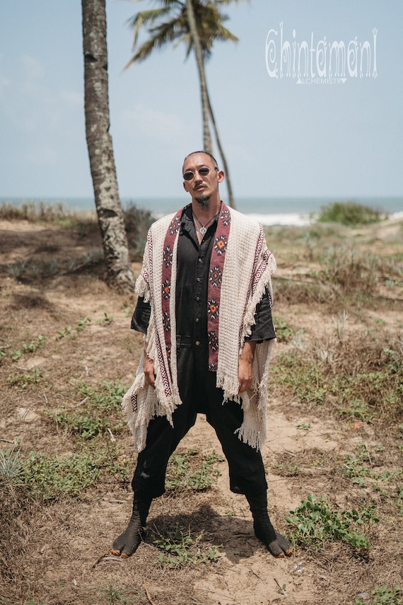 BERBER Mens Poncho Wrap Coat Boho Man Clothing Hemp Jacket Festival Outfit Cardigan Hippie Bohemian Clothes Kimono Robe off White Etsy