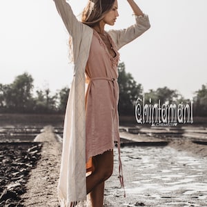 Bohemian Dress Mini Boho Dress Women Natural Organic Dress Ibiza Goddess Dress Eco Raw Cotton Dress / White, Black, Pink, Grey image 4