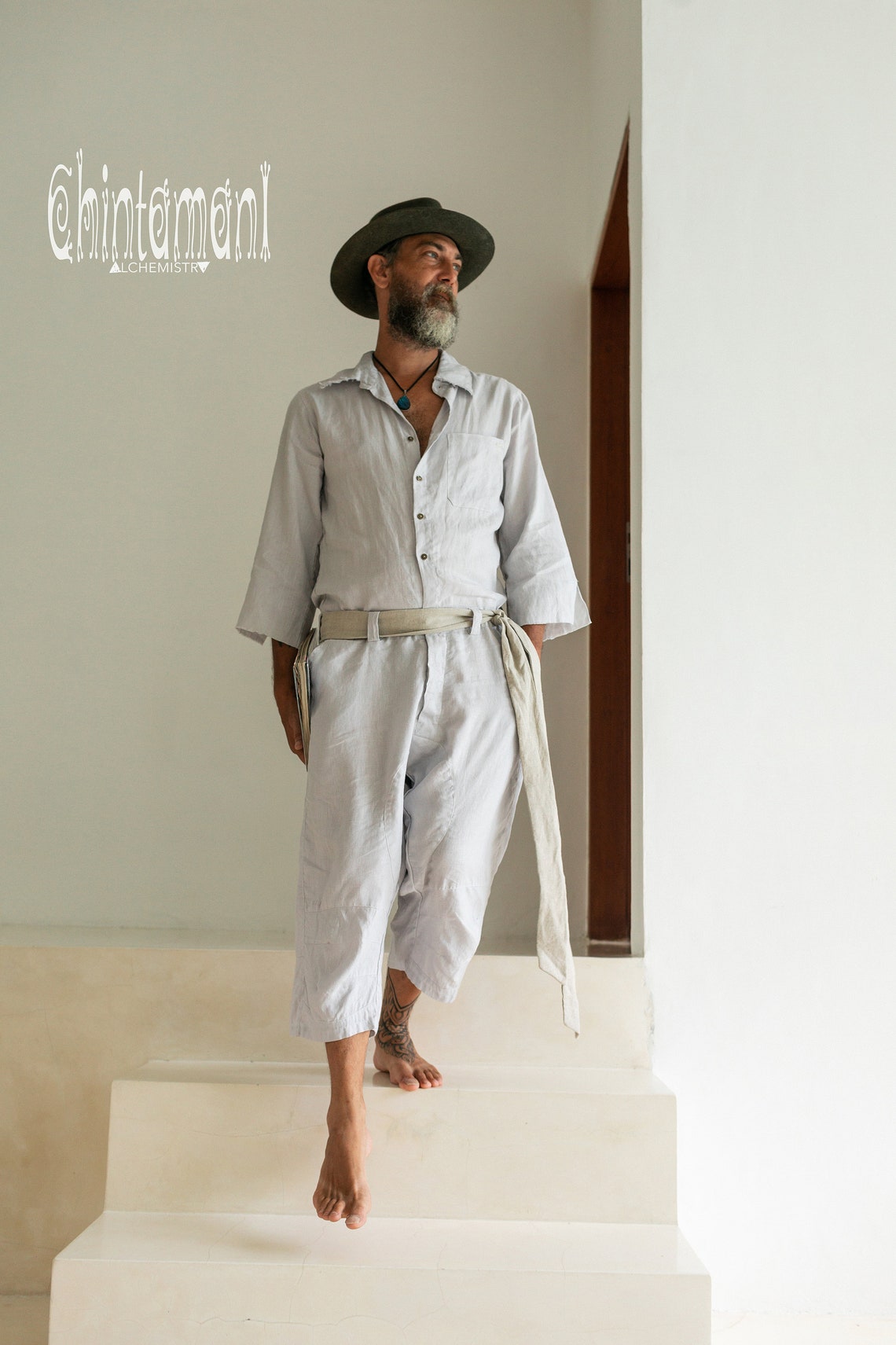 Mens Overalls Linen Jumpsuit 3/4 Men Cottagecore Clothing - Etsy