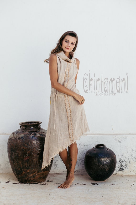 boho kleid beige