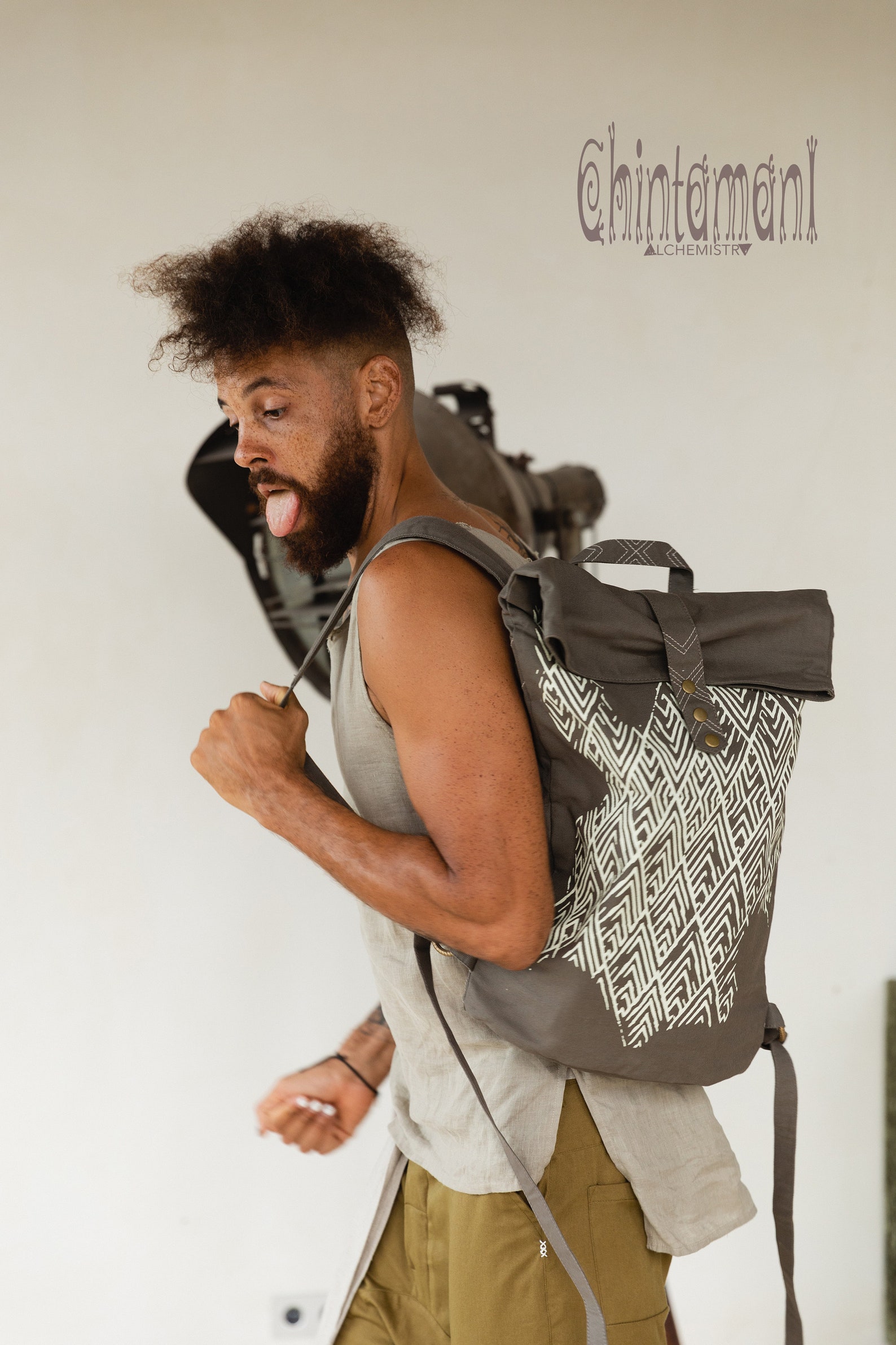 Roll Top Canvas Backpack Men Large Boho Backpack Women Etsy