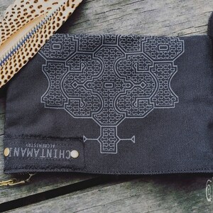 Black Cotton Canvas Zipper Pouch Shipibo Tribal Boho Wallet Cell Phone Purse Eco Veg Clutch Zip Wristlet Wallet Ibiza Accessory image 7