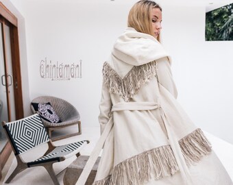 Hooded Linen Coat ∆ Women Boho Clothing ∆ Silk Robe